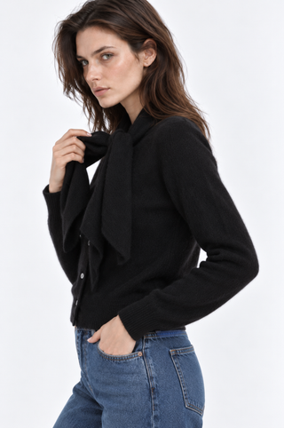 Cashmere Pointelle Tie Up Cardigan