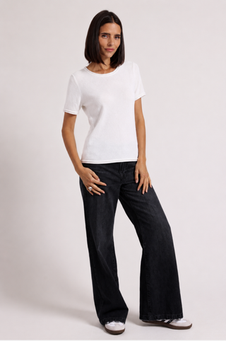Sheer Luxury Cashmere Short Sleeve Tee with Rolled Trims