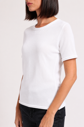 Sheer Luxury Cashmere Short Sleeve Tee with Rolled Trims