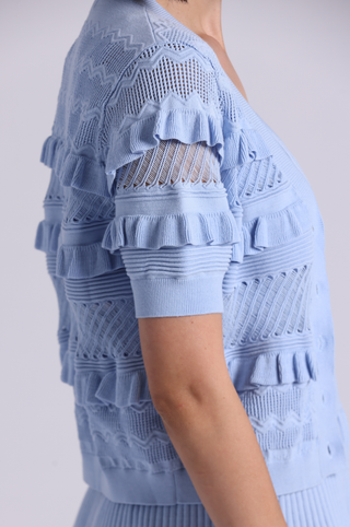 Viscose Pointelle Ruffle Cardigan
