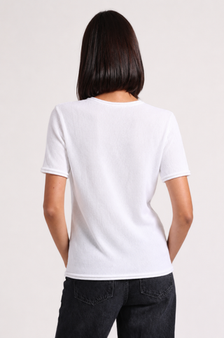 Sheer Luxury Cashmere Short Sleeve Tee with Rolled Trims