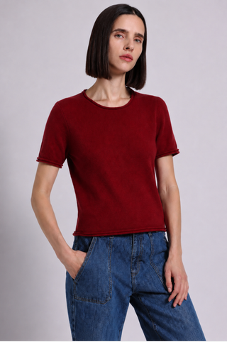 Sheer Luxury Cashmere Short Sleeve Tee with Rolled Trims