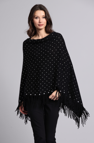 Cashmere Fringe Ruana With Studs