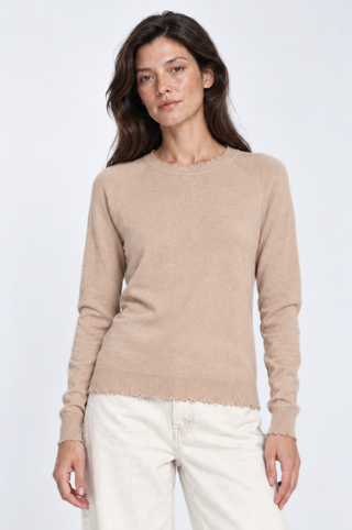 Cotton Cashmere Frayed Edge Crew