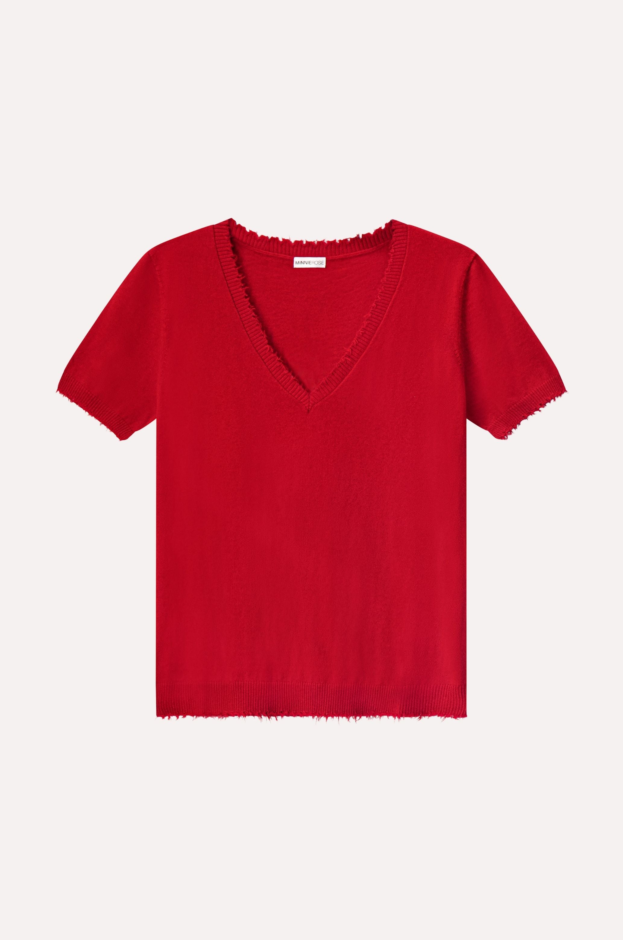 Cotton Cashmere Frayed V Tee