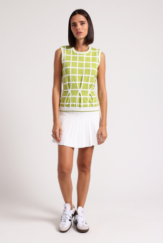 Viscose Windowpane Pleated Sleeveless Top