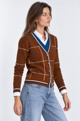Viscose Blend Plaid Cardigan with Tipping