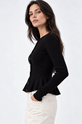 Ribbed Peplum Cardigan