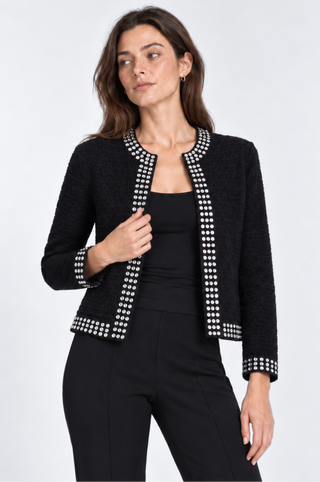 Three Quarter Sleeve Jacket With Rhinestone Trim