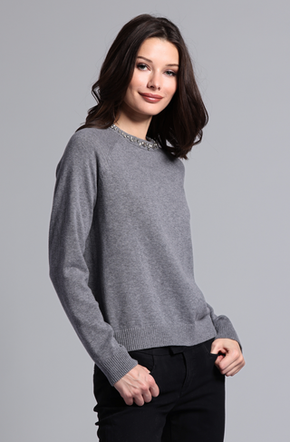 Cotton Cashmere Raglan Crew Jewel Neck