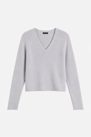 Sheer Luxury Cashmere Long Sleeve V Neck with Rolled Trims