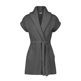 Cotton Cashmere Shaker Shawl Collar Belted Cardigan