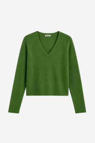 Sheer Luxury Cashmere Long Sleeve V Neck with Rolled Trims