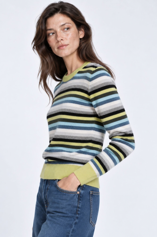 Cashmere Long Sleeve Striped Crew Neck