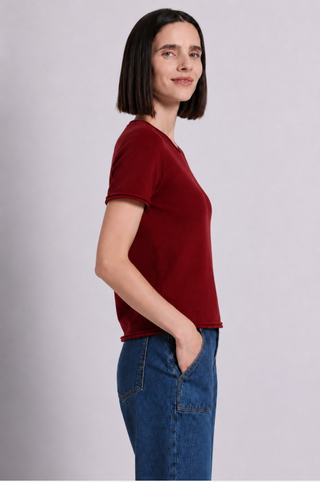Sheer Luxury Cashmere Short Sleeve Tee with Rolled Trims