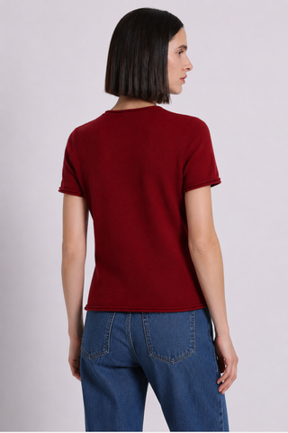 Sheer Luxury Cashmere Short Sleeve Tee with Rolled Trims