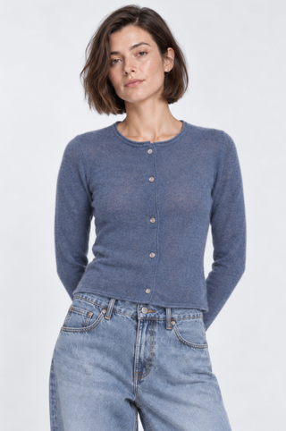 Sheer Luxury Cashmere Cardigan with Rolled Trims