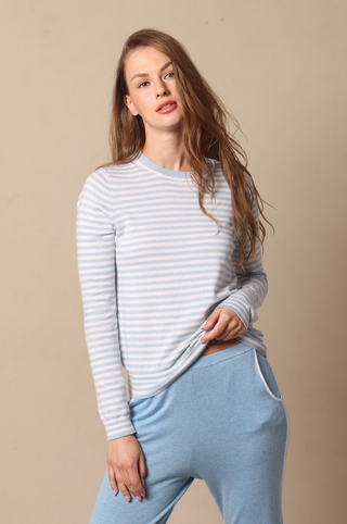 Supima Cotton Cashmere LS Striped Crew