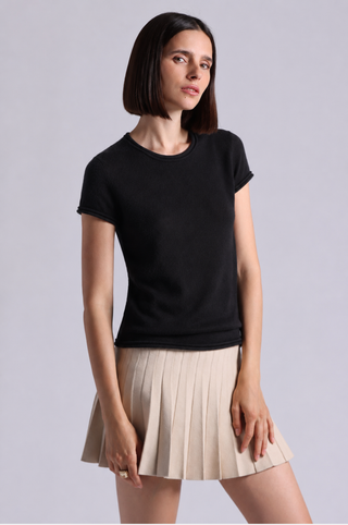 Sheer Luxury Cashmere Short Sleeve Tee with Rolled Trims