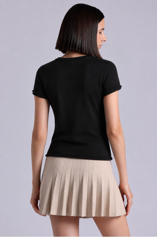 Sheer Luxury Cashmere Short Sleeve Tee with Rolled Trims