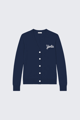 Cotton Cashmere "Yenta" Embroidered V Neck Cardigan