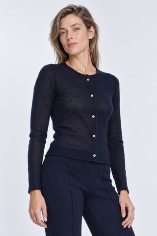 Sheer Luxury Cashmere Cardigan with Rolled Trims