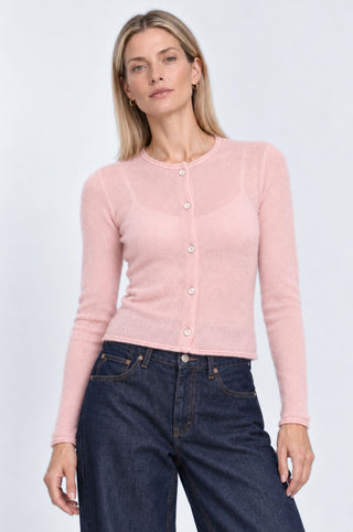 Sheer Luxury Cashmere Cardigan with Rolled Trims
