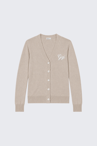 Cotton Cashmere "Gigi" Embroidery V Neck Cardigan