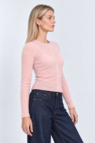 Sheer Luxury Cashmere Cardigan with Rolled Trims
