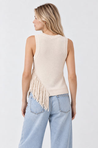 Textured Crew Neck Tank with Fringe