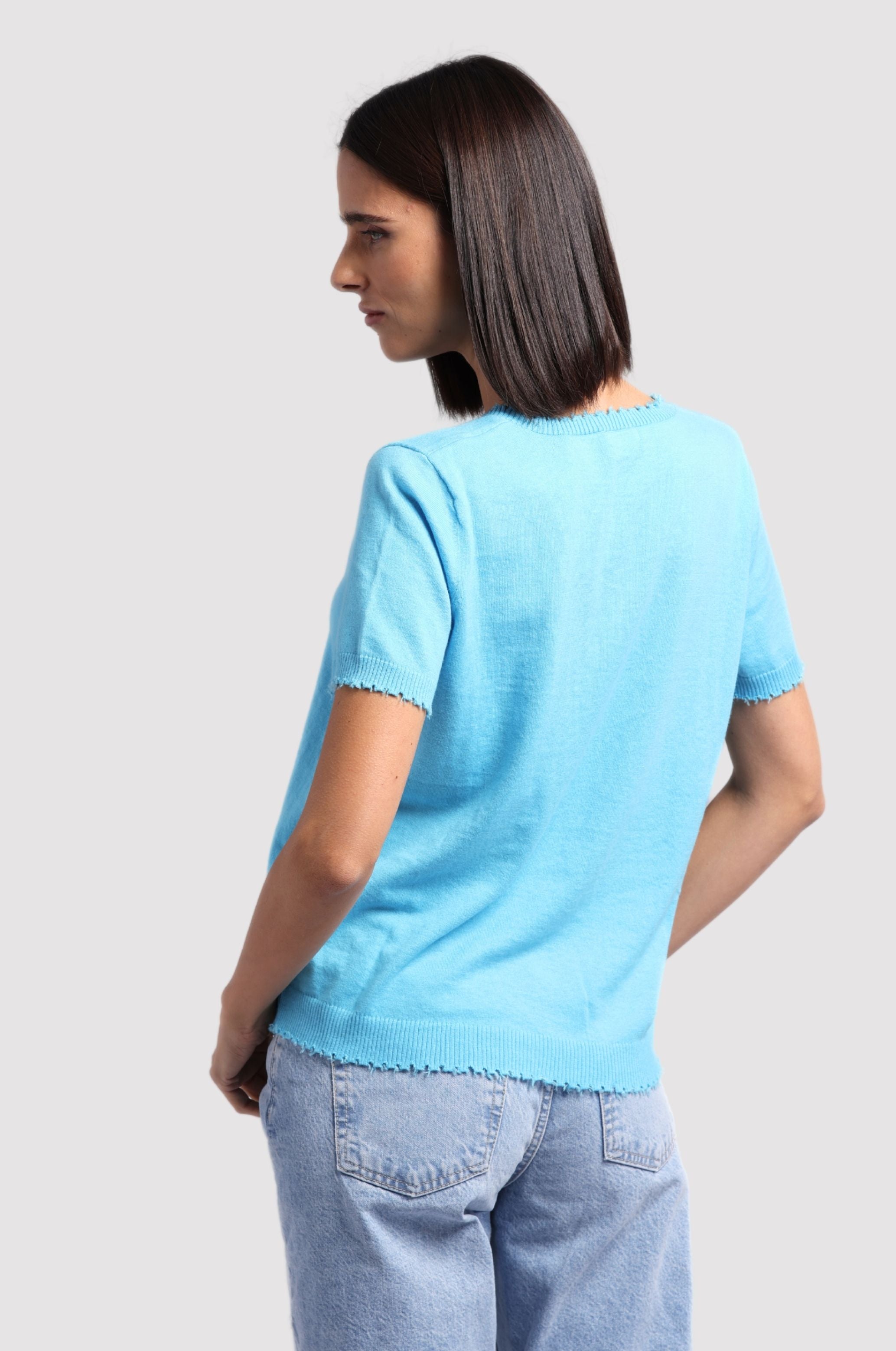 Cotton Cashmere Frayed V Tee