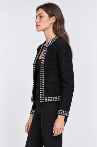 Three Quarter Sleeve Jacket With Rhinestone Trim