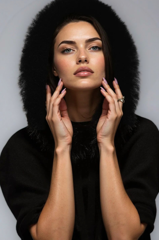 Luxe Cashmere Poncho with Fur Hooded Trim