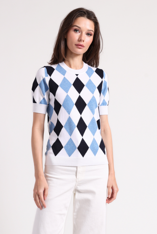 Cotton Cashmere Argyle Short Sleeve Crew