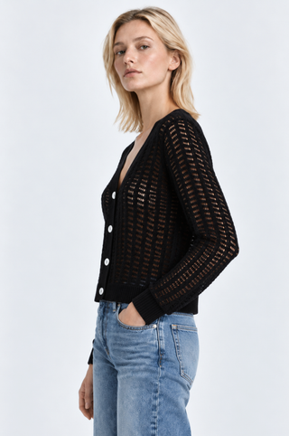 Linen Cotton Blend Pointelle Cardigan
