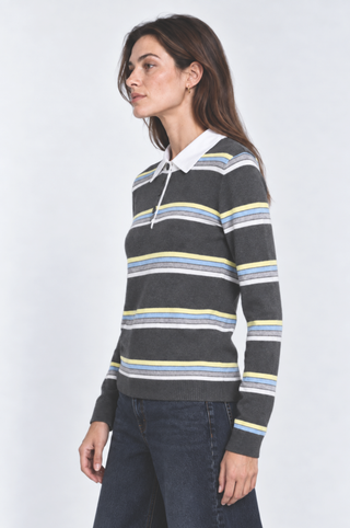 Striped Long Sleeve Polo in Cotton Cashmere