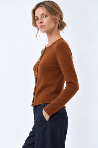Sheer Luxury Cashmere Cardigan with Rolled Trims
