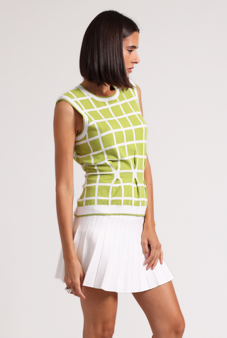 Viscose Windowpane Pleated Sleeveless Top