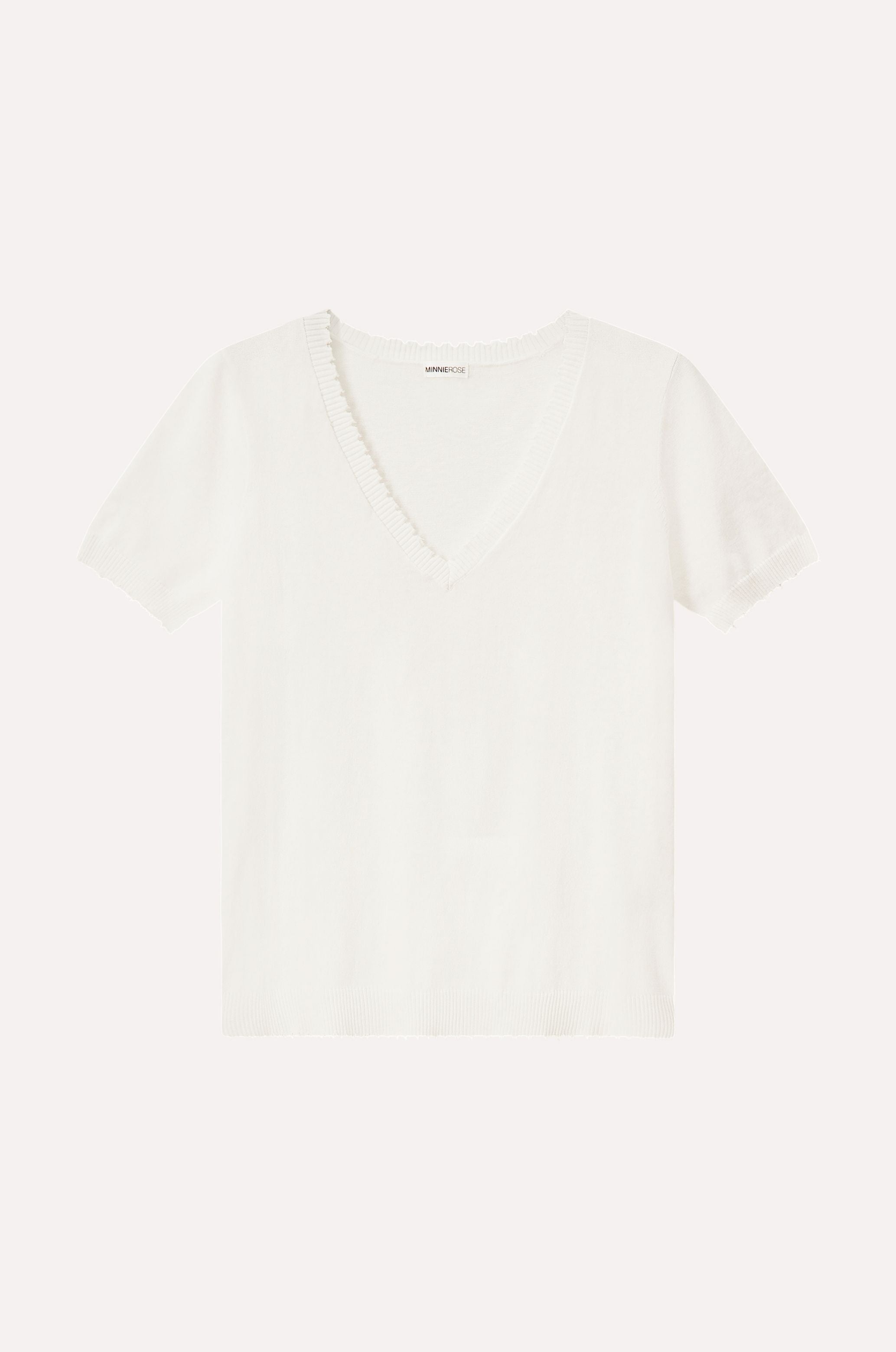 Cotton Cashmere Frayed V Tee