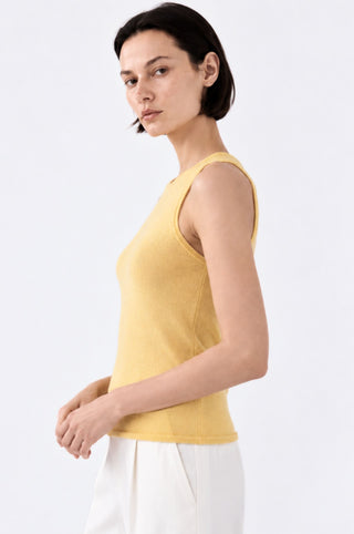 Sheer Luxury Cashmere Crew Neck Tank with Rolled Edges
