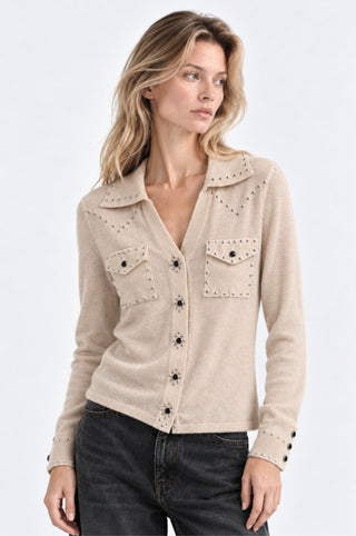 Cotton Cashmere Hot Fix Button Down Shirt