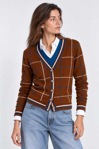 Viscose Blend Plaid Cardigan with Tipping