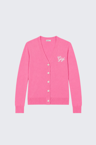 Cotton Cashmere "Gigi" Embroidery V Neck Cardigan