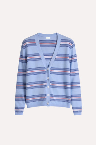 Cotton Cashmere Striped V Neck Cardigan