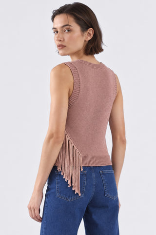 Textured Crew Neck Tank with Fringe