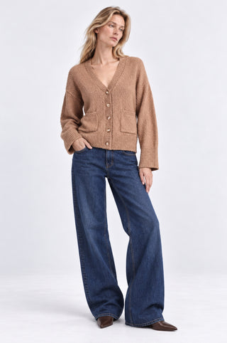 Cotton Boucle V Neck Cardigan