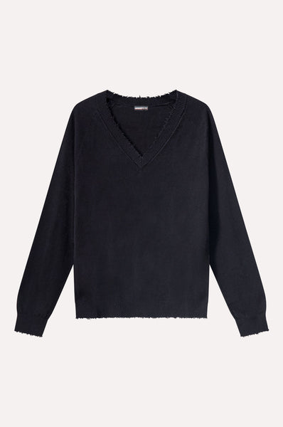 Cotton Cashmere Frayed Edge V Neck – Minnie Rose