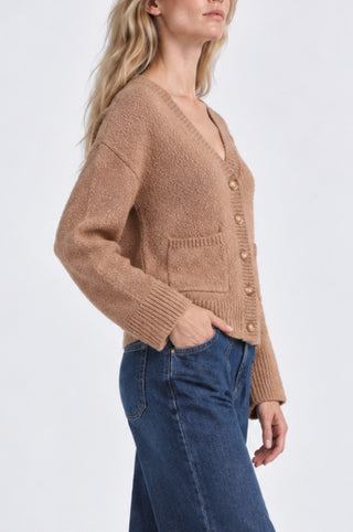 Cotton Boucle V Neck Cardigan