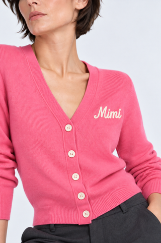 Cotton Cashmere "Mimi" Embroidered V Neck Cardigan