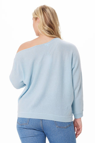 Plus Size Cashmere Off the Shoulder Sweater- baby blueblue